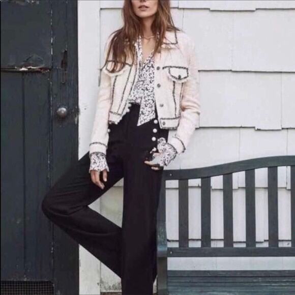 Veronica Beard Vita Tweed Jacket Pale Pink Crop Black Trim Button Fringe 2 XS - Picture 11 of 11